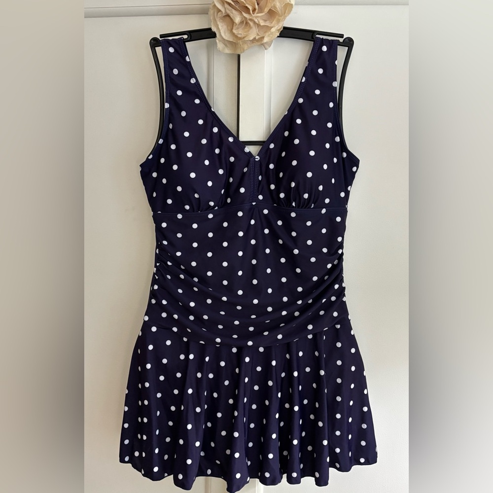 Blue and White Polka Dot One Piece Swimsuit Women’s L
